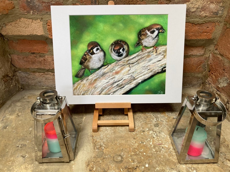 Top quality giclee print of 'Log Jam a sparrow painting by artist Janet Bird image 3