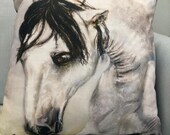 Grey Horse Cushion: Cotton Throw Pillow by British Artist
