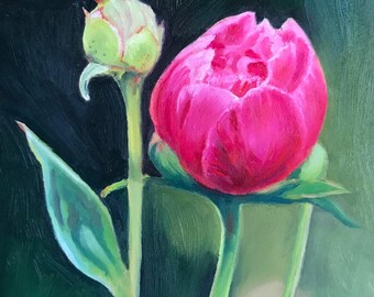 Lovely ORIGINAL peony painting by British artist