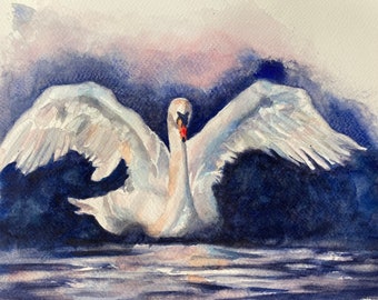 ORIGINAL swan painting by British artist