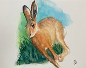 Hare Watercolor Giclee Print by Janet Bird