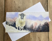 Sheep Greeting Card: Winter Landscape Art by Janet Bird
