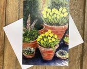 Terracotta Pots Greeting Card by British Artist Janet Bird
