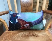 Pheasant Cushion by UK Artist Janet Bird; Faux Suede Pillow