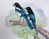 Two for Joy - ORIGINAL magpie painting by British artist