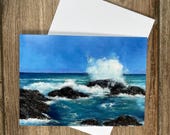 Crashing Waves Greeting Card by British Artist Janet Bird