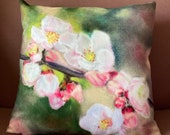 Spring Blossom Cushion: Faux Suede Floral Pillow by Janet Bird