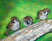 Top quality giclee print of 'Log Jam’ a sparrow painting by artist Janet Bird