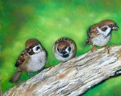 Sparrow Giclee Print: 'Log Jam' Bird Art by Janet Bird