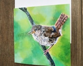 Pretty wren greeting card by UK artist Janet Bird