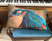 Kingfisher Cushion: Faux Suede Pillow by British artist
