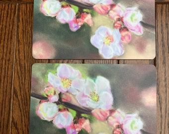 Pair of placemats featuring stunning spring blossom painting