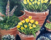 Terracotta Pots Giclee Print: Janet Bird Floral Still Life