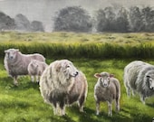 Atmospheric ORIGINAL sheep painting by British artist