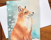 Snow gazing fox Christmas card by British artist