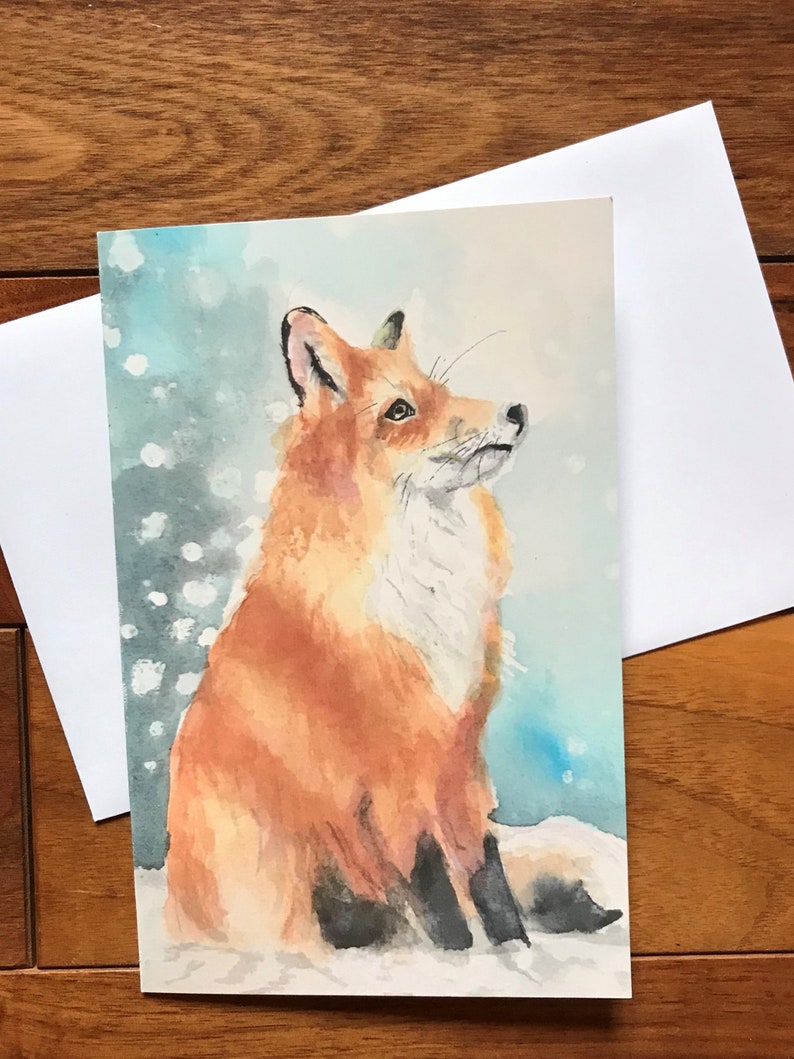 Snow gazing fox Christmas card by British artist image 1