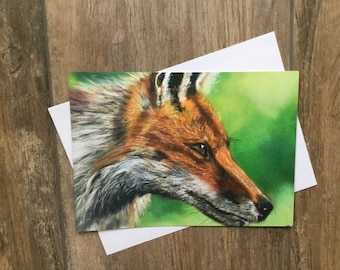 Stunning large fox greeting card by UK artist Janet Bird
