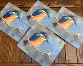 Kingfisher Painting Placemats: Set of Four, Cork Backed