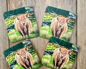 Highland Cow Coasters: Set of Four, Janet Bird Art