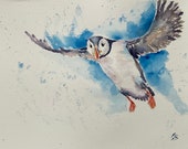 ORIGINAL puffin painting by British artist