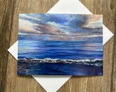 Sunset Sea Greeting Card by British Artist Janet Bird