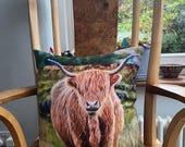 Stunning Highland Cow cushion by British artist
