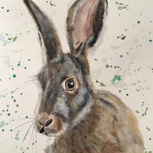 Top quality giclee print of &#39;Horatio&#39; a hare painting by artist Janet Bird