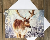 Large stag Christmas card by British artist