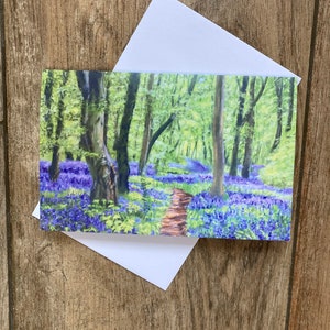 Bluebell Woods Grußkarte der englischen Künstlerin Janet Bird.