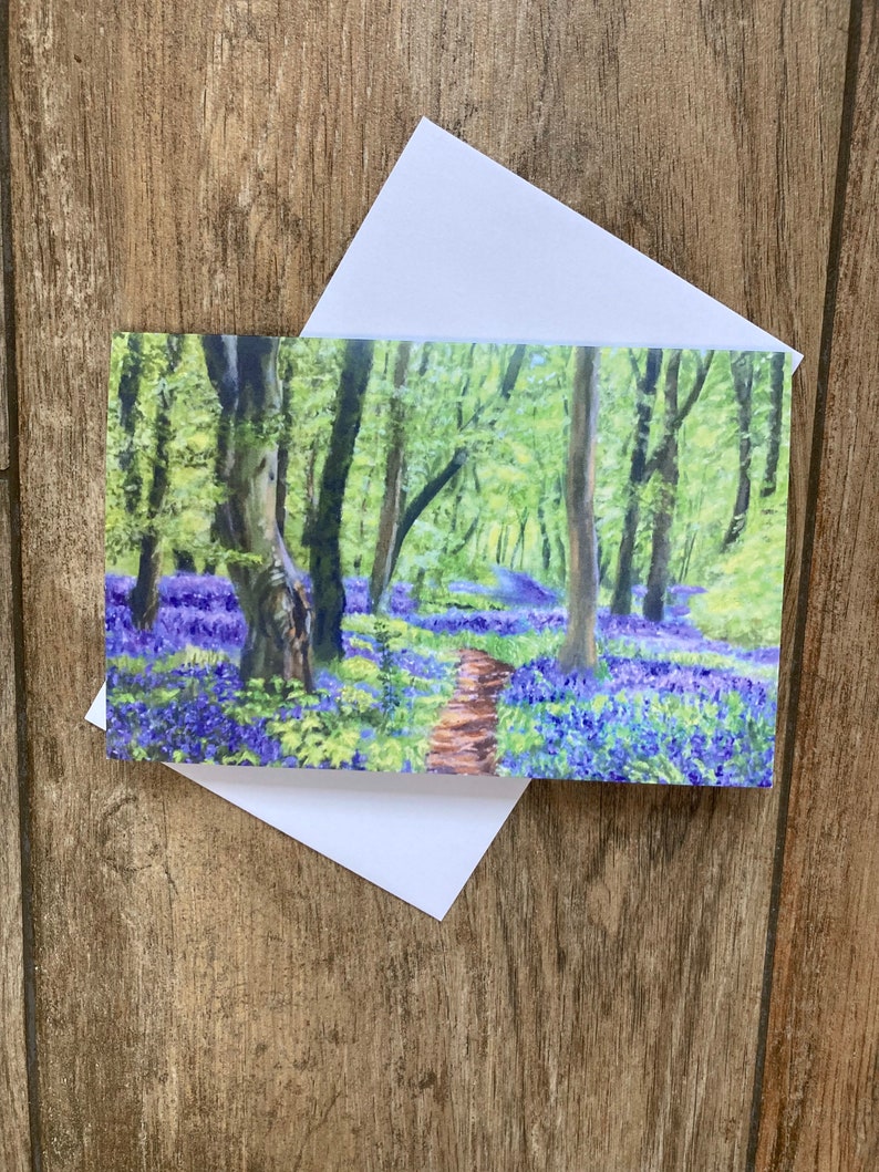 Bluebell woods greeting card by UK artist Janet Bird. image 1