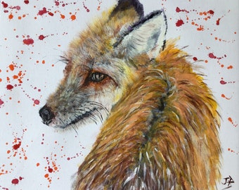 Top quality giclee print of 'Backward Glance' a fox painting by artist Janet Bird