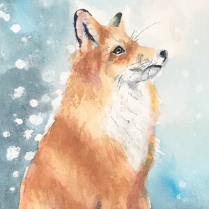 Gorgeous Giclee print of Snow Gazing Fox by British artist image 1