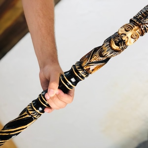 Handmade Carved Wood Wizard Staff - 61 inch Hiking Stick