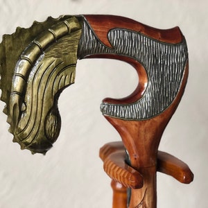 Dragon walking canes wooden hand carved Walking cane for men Individual cane draco walking stick alien walking cane wood carving unique cane image 1