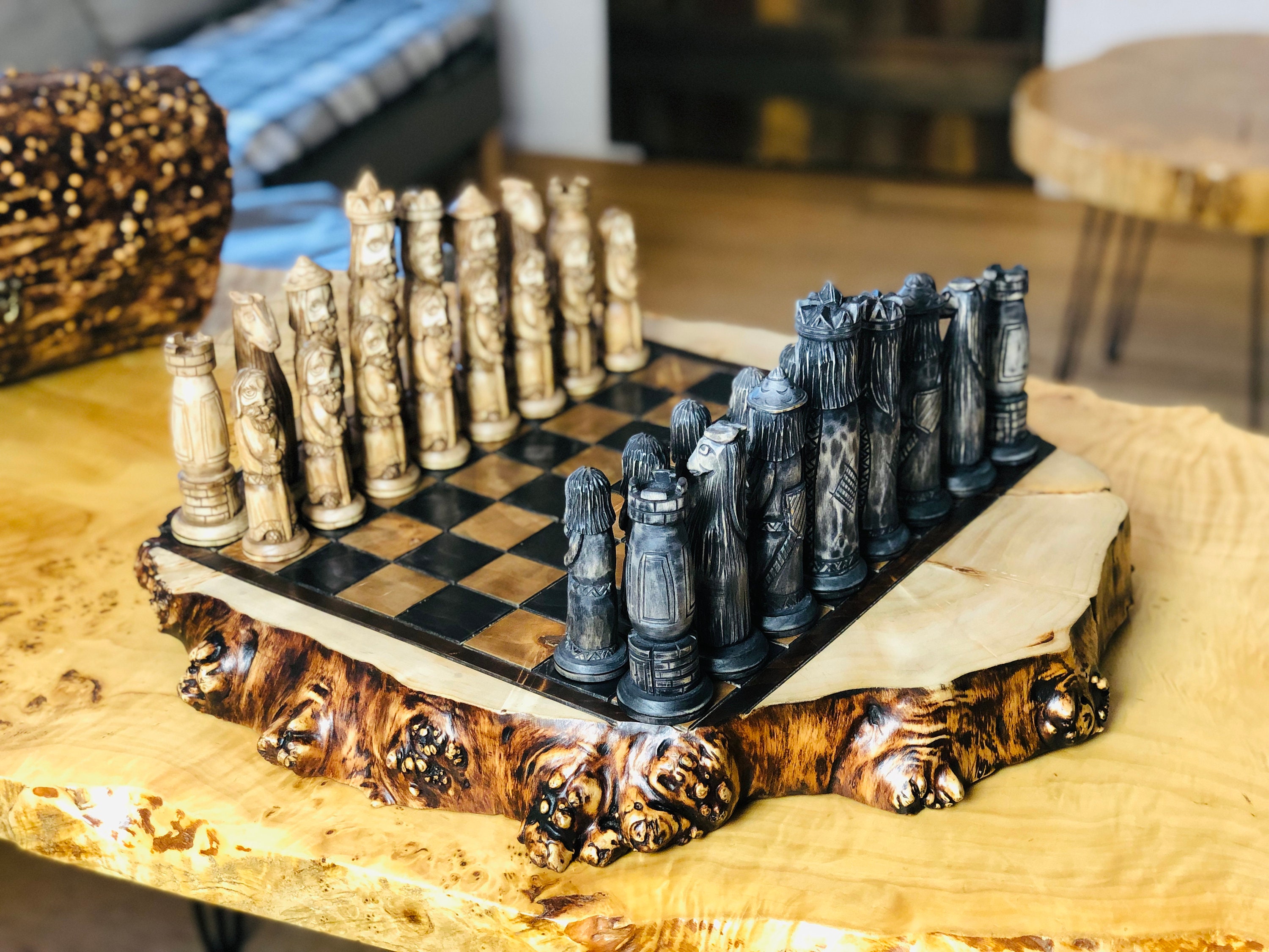 Luxury Big Wooden Chess Set with 2 drawers 23.6 inch Unique Handmade Board  Game