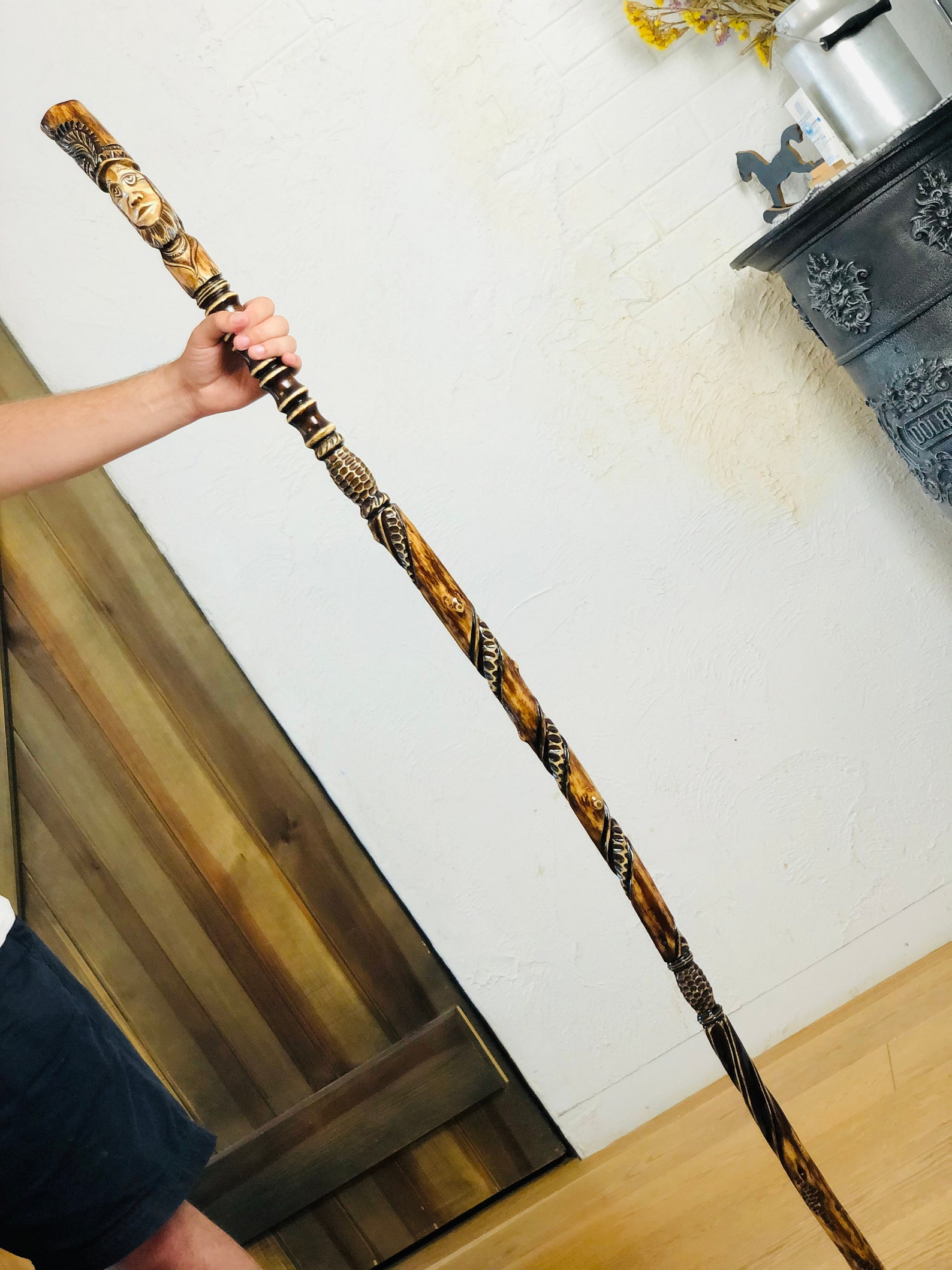 Wooden hiking Stick Wood walking stick Hiking staff Wood Etsy