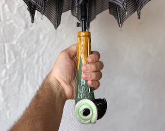 Parrot umbrella Hand carved umbrella Parrot Wooden handle Parrot Umbrella for woman Carved Parrot umbrella