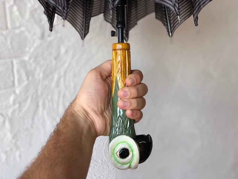 Parrot Umbrella Hand Carved Umbrella Parrot Wooden Handle Etsy