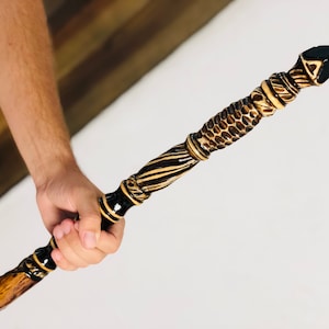 Handmade Carved Wooden Walking Stick: Rustic Hiking Staff (63 inch)