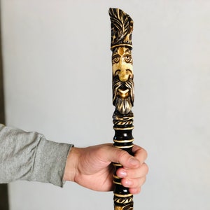 Handmade Carved Wood Wizard Staff: 61-inch Hiking Stick