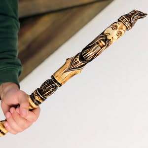 Handmade Carved Hiking Stick: Rustic Wooden Walking Staff (59 inch)