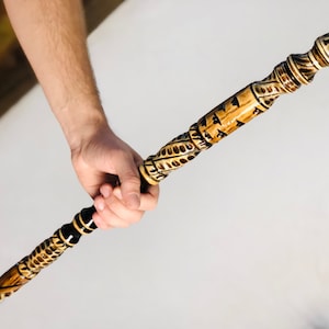 Hand Carved Wooden Hiking Staff: 61-inch Walking Stick