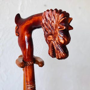 Hand Carved Wooden Walking Cane – Red Dragon Handle – Unique Fantasy Style Cane – Collectible Stick – Gothic Gift – Dragon Lover Accessory