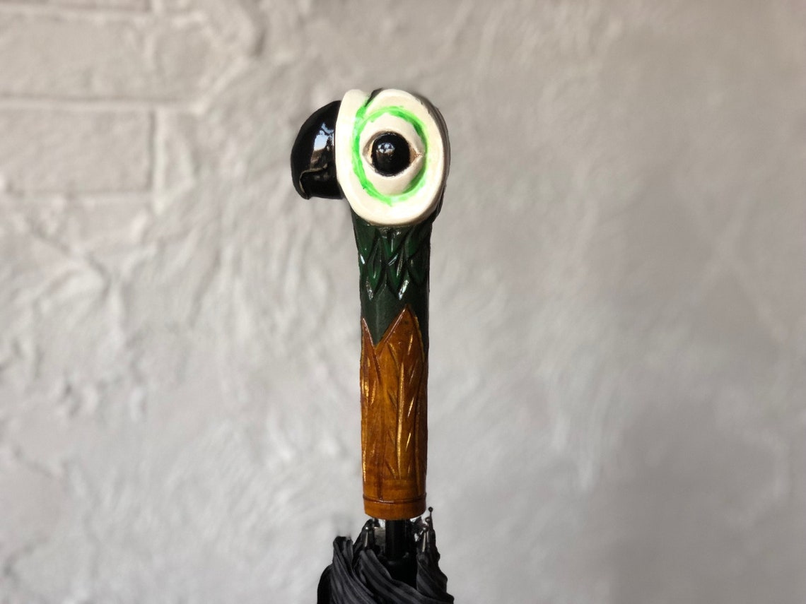 Parrot Umbrella Hand Carved Umbrella Parrot Wooden Handle Etsy