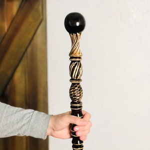 Hand carved Santa&#39;s staff Christmas staff Wizard staff New Year&#39;s staff Mage staff