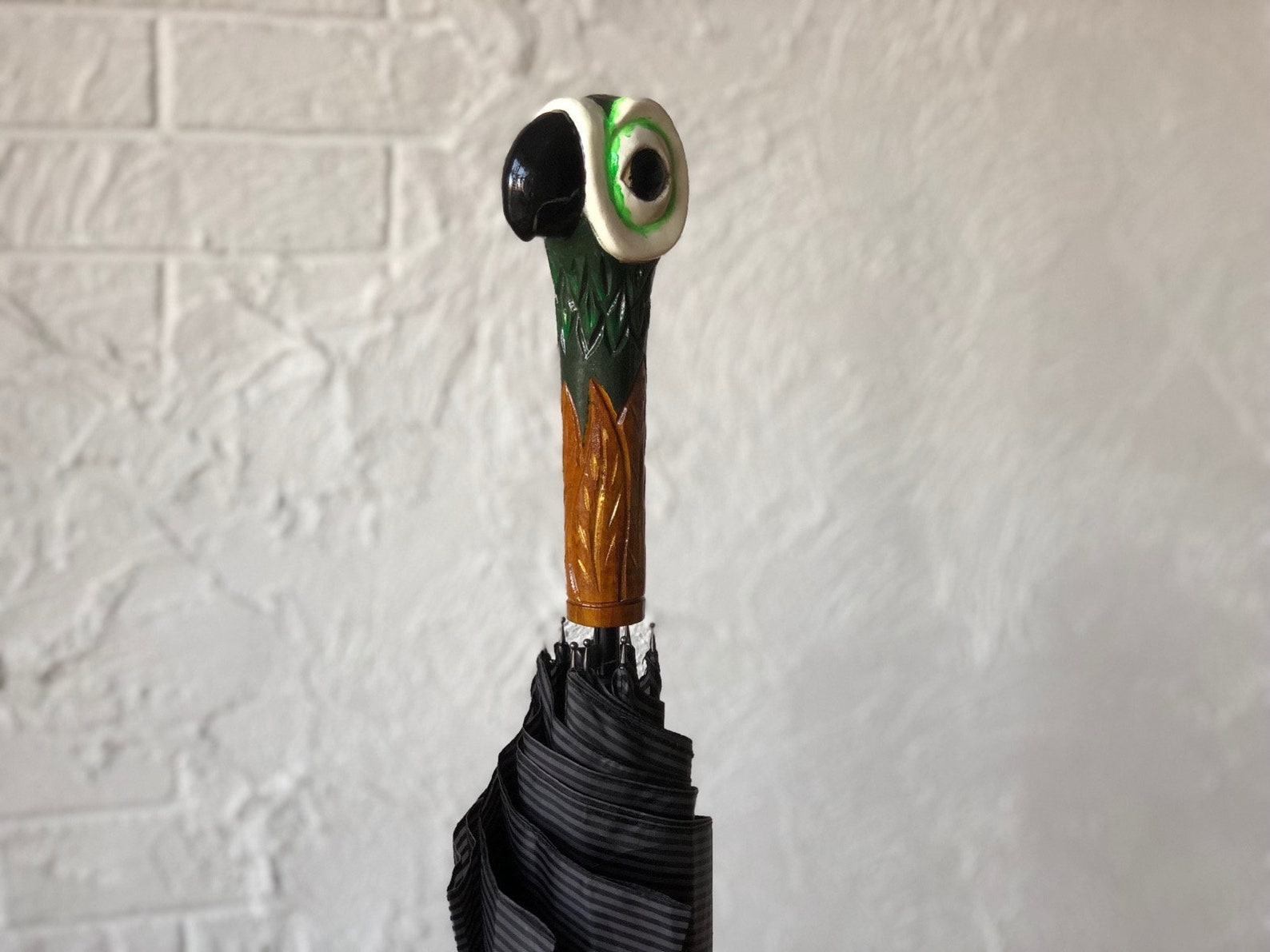 Parrot Umbrella Hand Carved Umbrella Parrot Wooden Handle Etsy