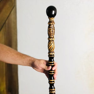 Handmade Carved Wooden Wizard Staff: 61-inch Hiking Stick