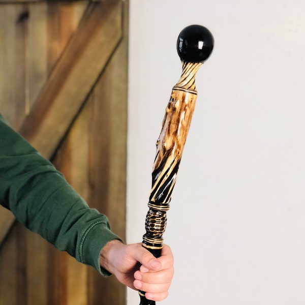 Wooden hiking stick, Carved walking stick, Handmade hiking staff, Wood walking sticks