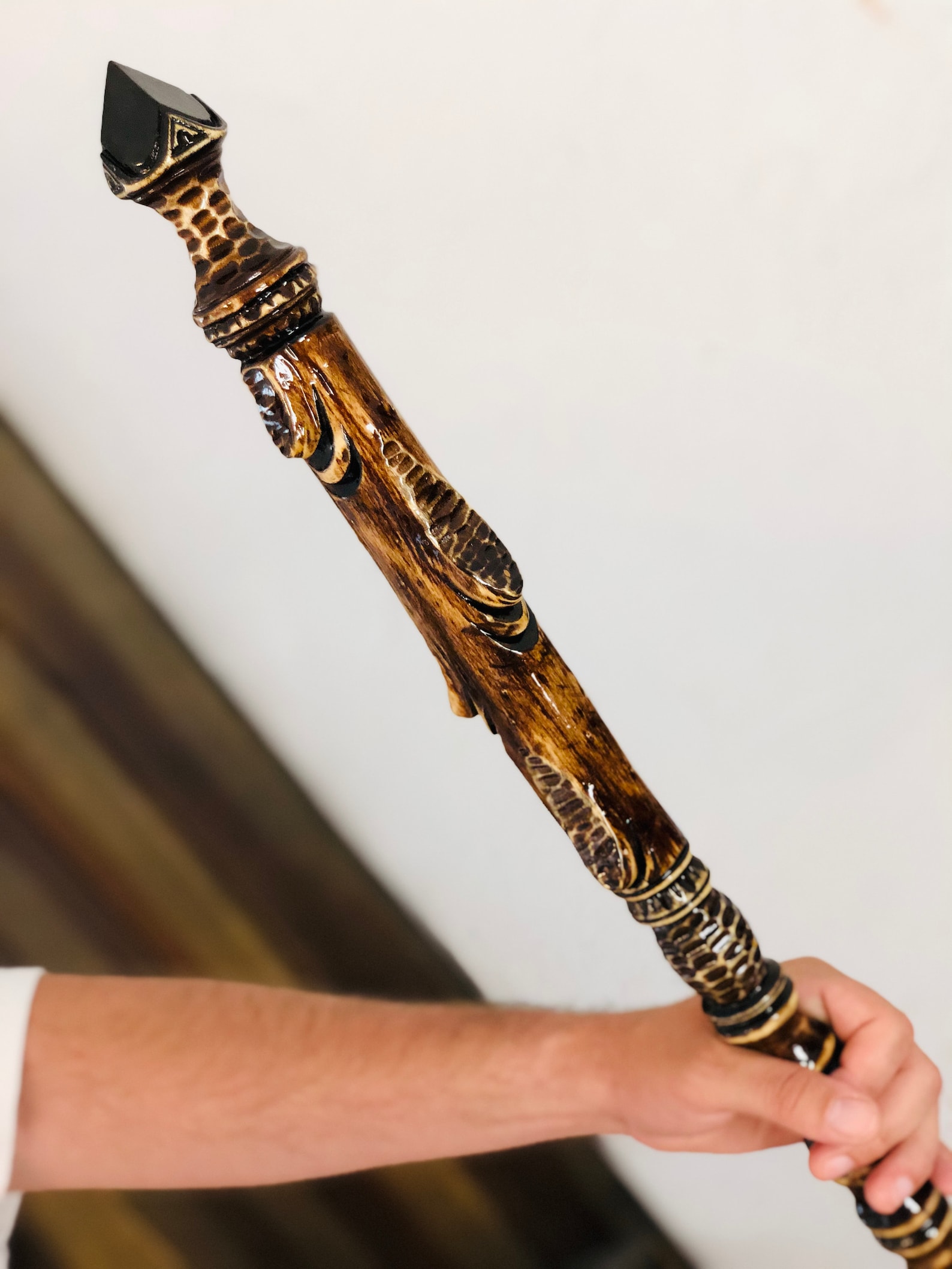 Wizard staff Carved walking staff Magic staff Wooden hiking Etsy