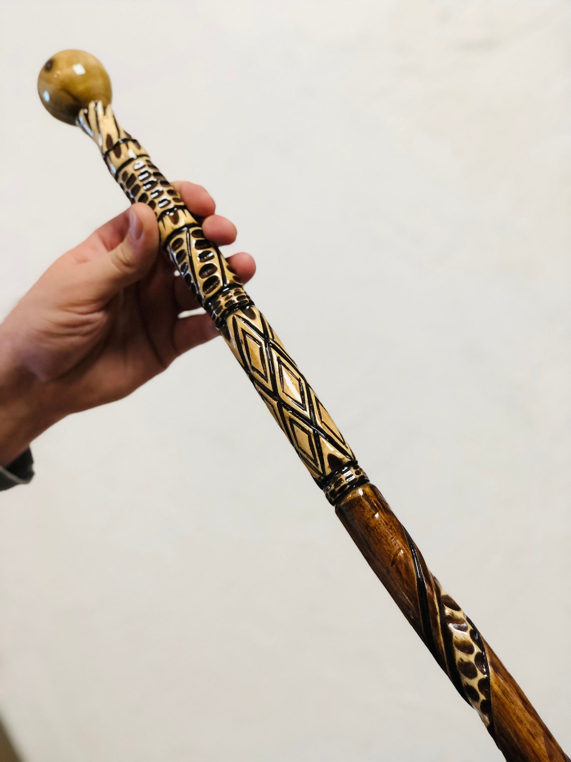Wood Walking Stick 35 Inch Wizards Walking Sticks Mage Etsy